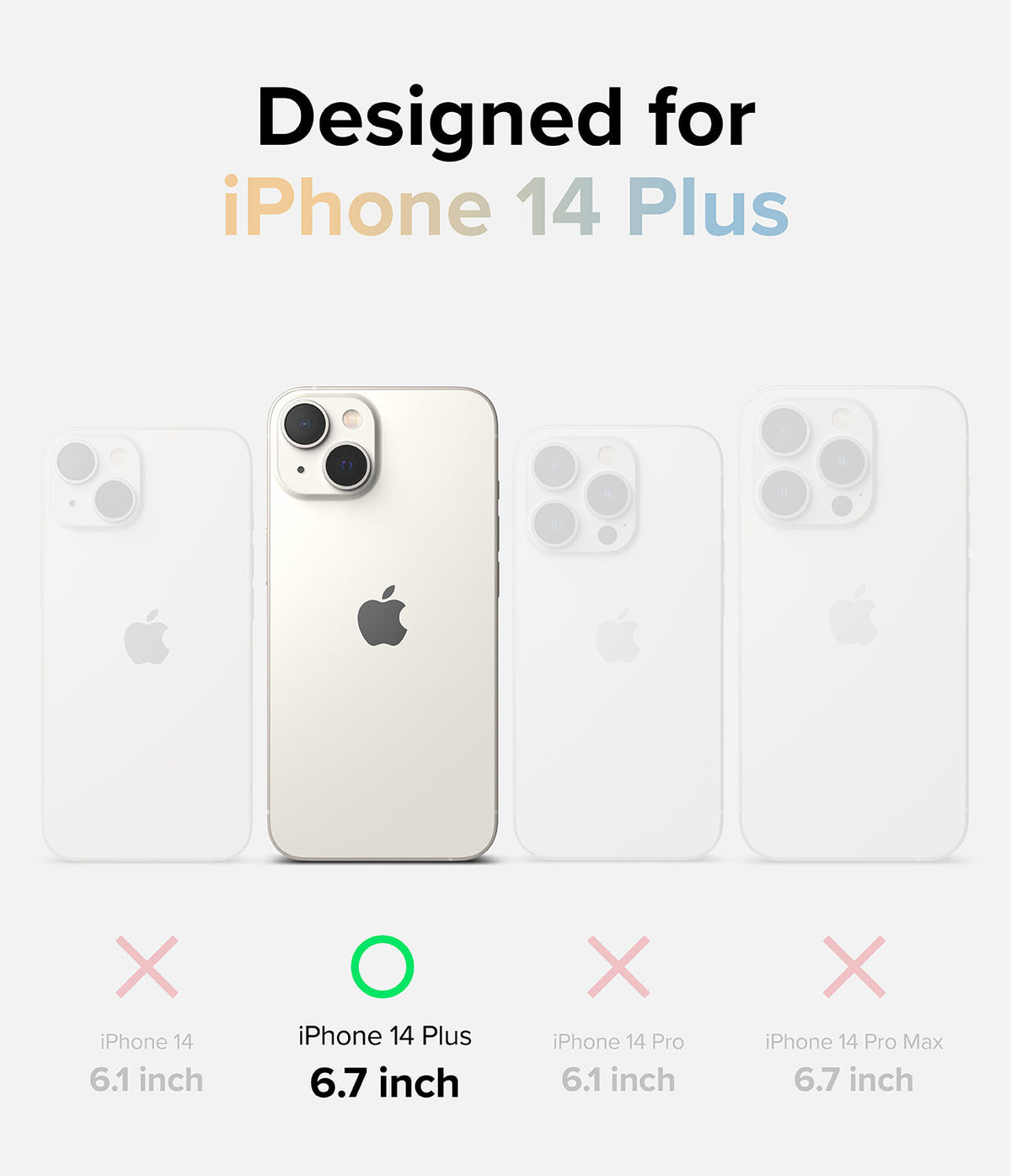 iPhone 14 Plus Case | Fusion Design - Comparison chart highlighting the iPhone 14 Plus as the only compatible model.