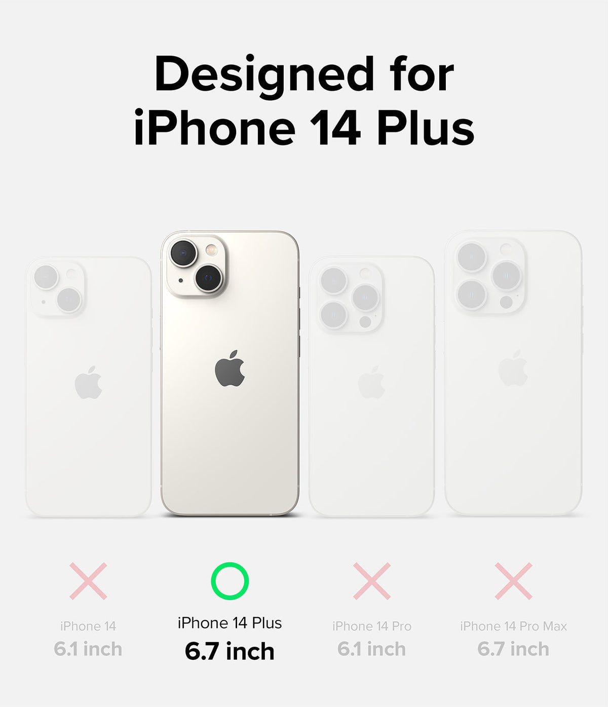 iPhone 14 Plus Case | Silicone - Comparison chart showing iPhone 14 Plus highlighted with a green checkmark among other models.