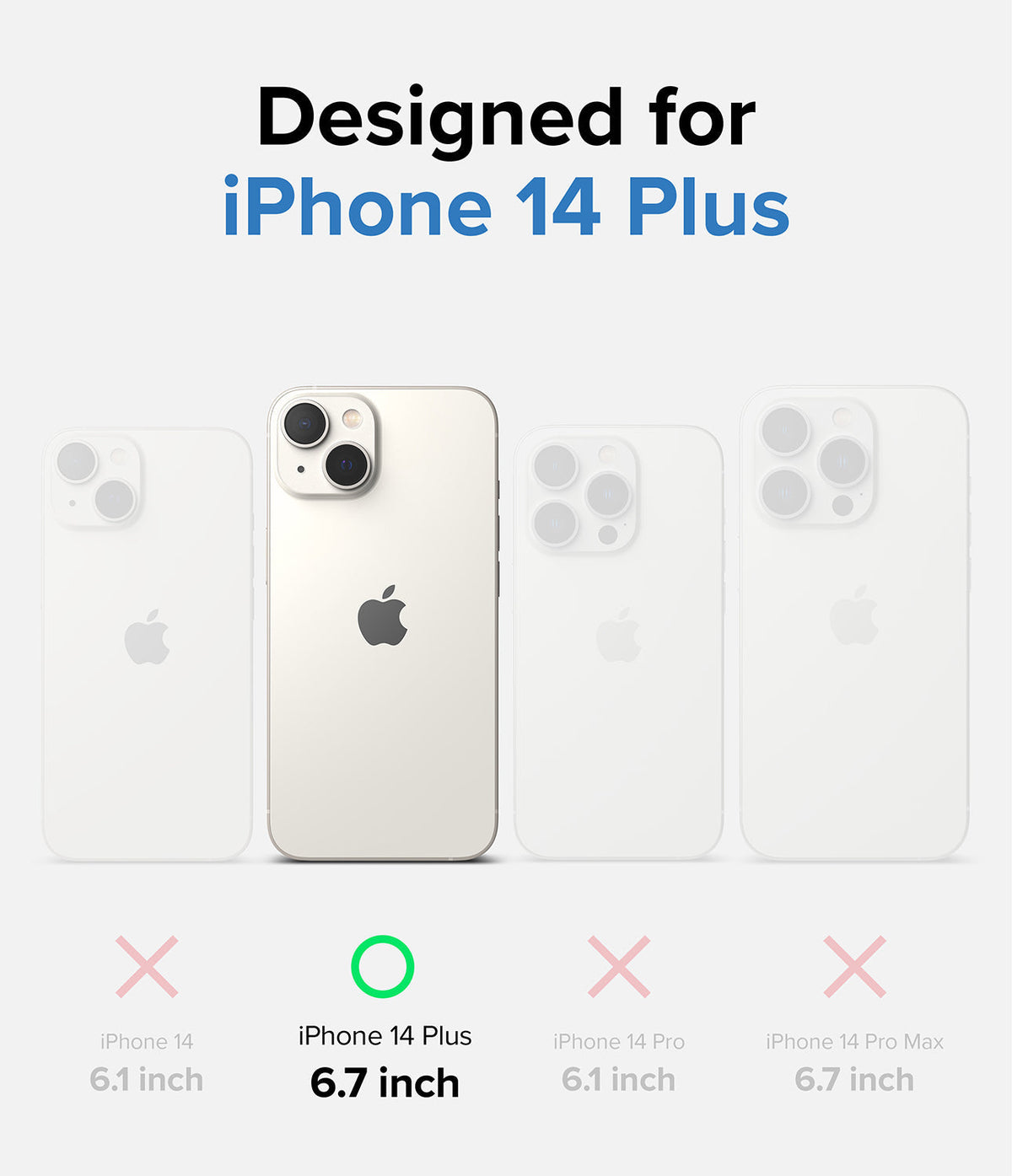 iPhone 14 Plus Case | Slim - Comparison chart highlighting the iPhone 14 Plus as the only compatible model among four.