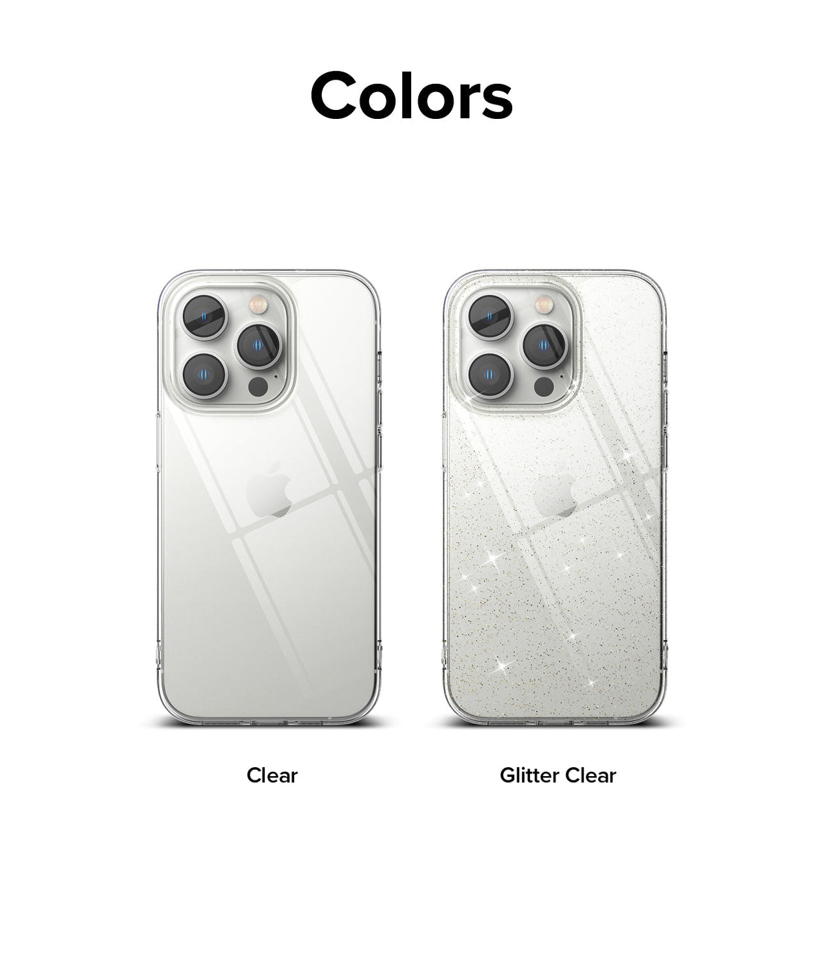 iPhone 14 Pro Max Case | Air - Two iPhone 14 Pro Max phones in clear and glitter clear cases side-by-side.