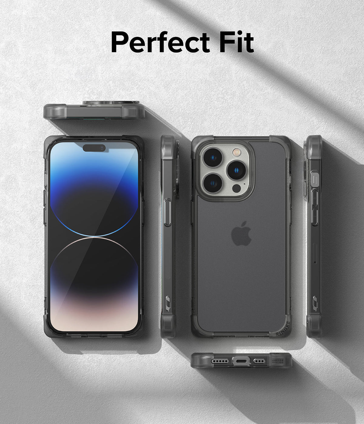 iPhone 14 Pro Max Case | Fusion Bumper - Multiple views of a black bumper case on an iPhone 14 Pro Max on gray background.