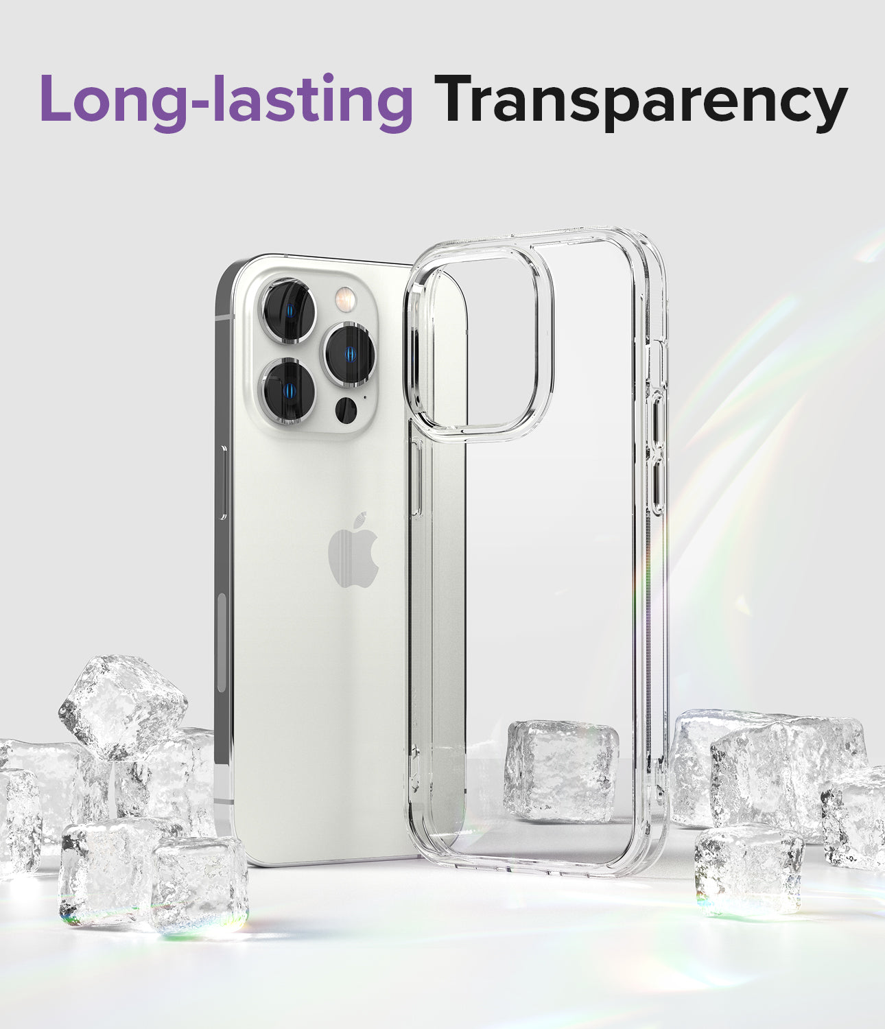 iPhone 14 Pro Max Case | Fusion - Clear phone case next to a white iPhone 14 Pro Max surrounded by ice cubes.