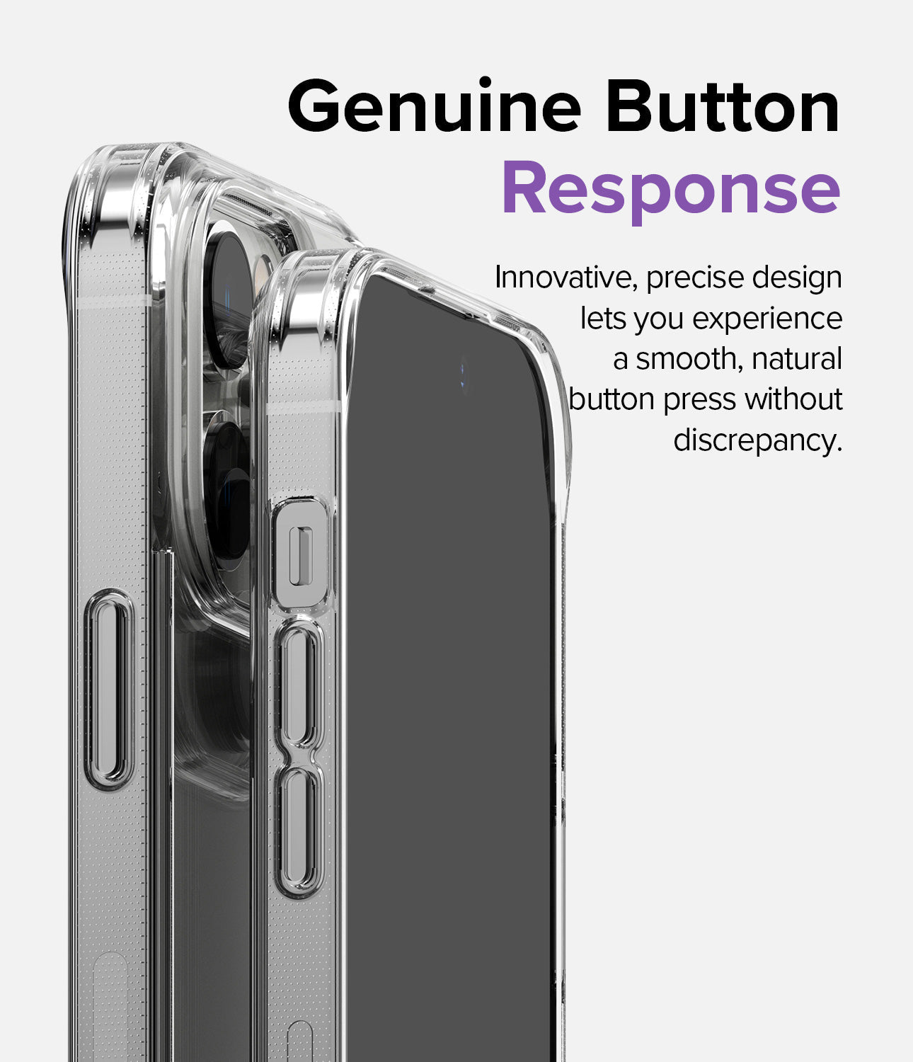 iPhone 14 Pro Max Case | Fusion - Close-up of a clear phone case highlighting precise, responsive side buttons.