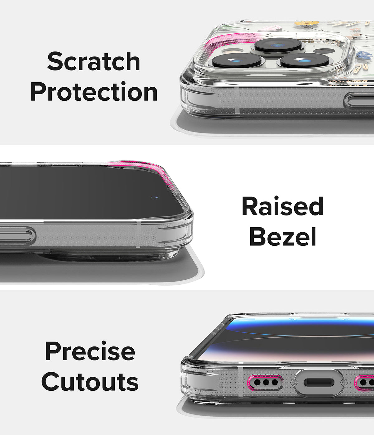 iPhone 14 Pro Max Case | Fusion Design - Close-ups showing scratch protection, raised bezels, and precise port cutouts.