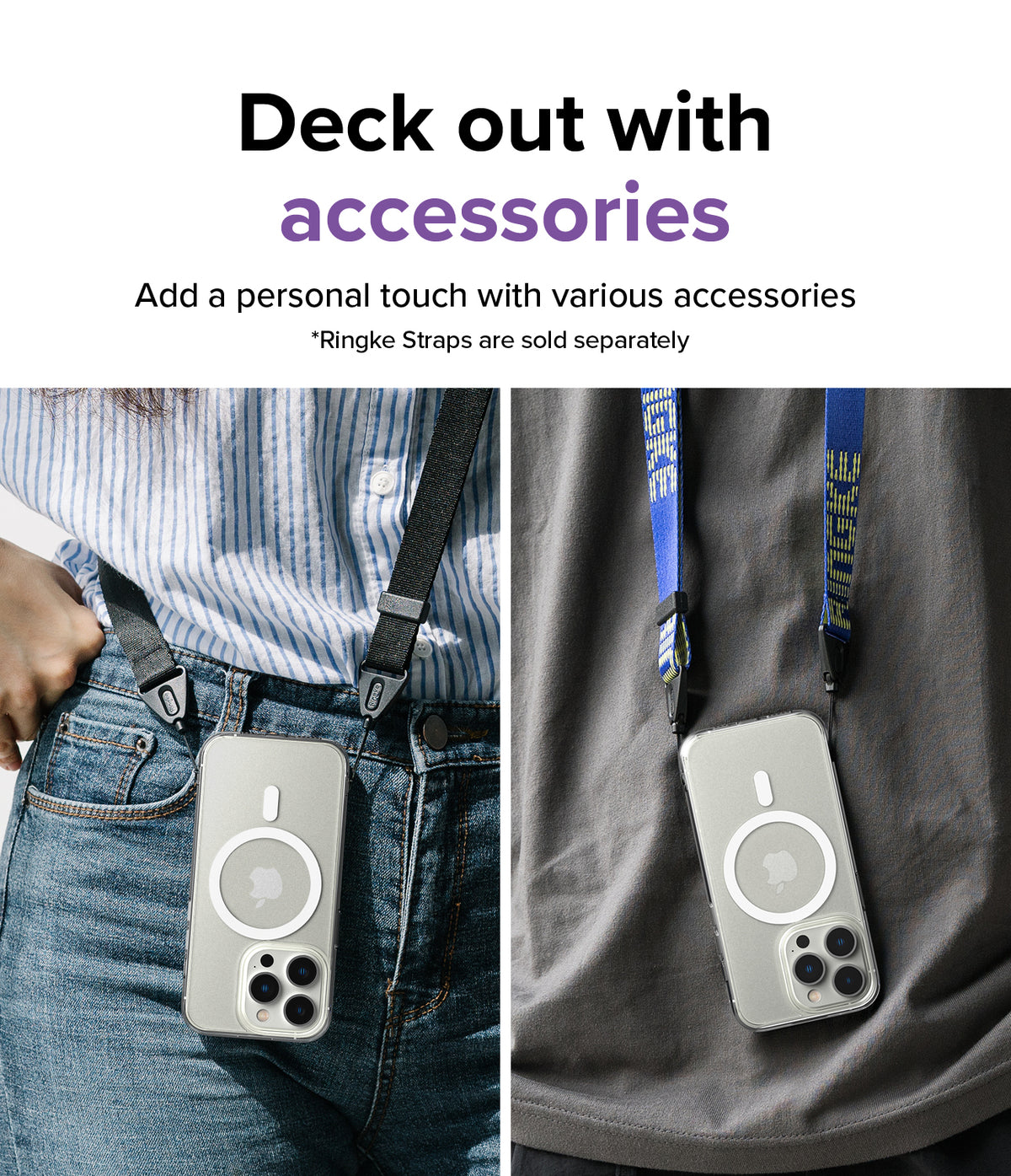 iPhone 14 Pro Max Case | Fusion Magnetic Matte - Two people wearing iPhones in magnetic cases with neck straps.