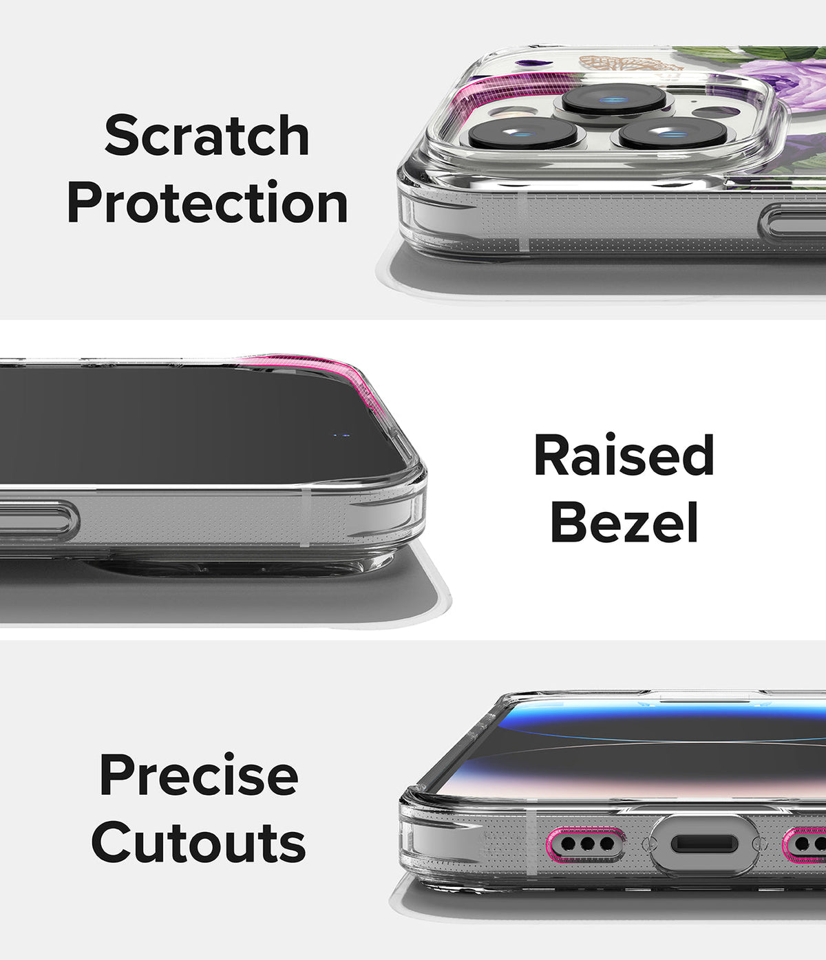 iPhone 14 Pro Max Case | Fusion Design - Close-ups showing scratch protection, raised bezels, and precise port cutouts.