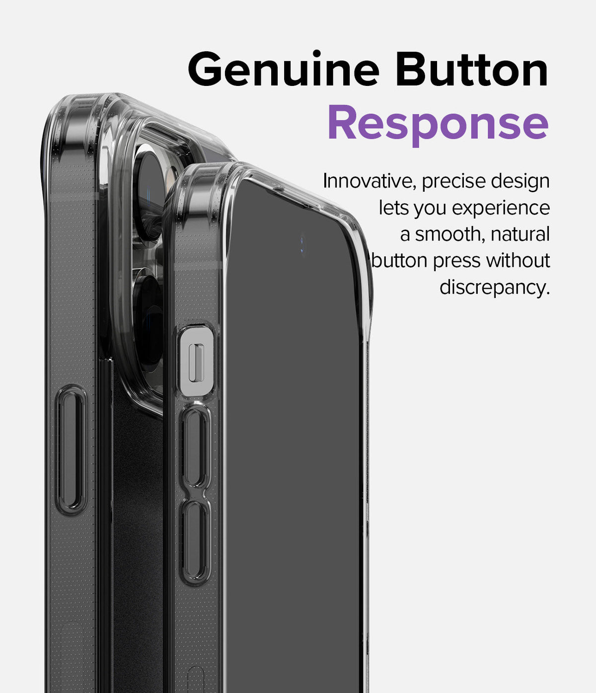 iPhone 14 Pro Case | Fusion Matte - Close-up of a clear phone case highlighting precise, responsive side buttons.