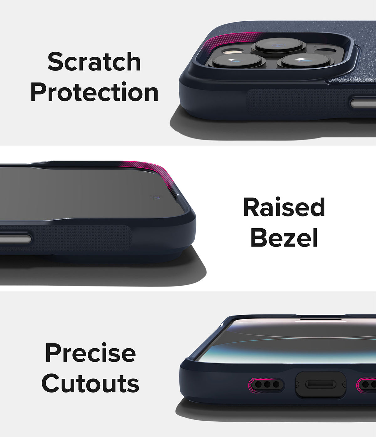 iPhone 14 Pro Max Case | Onyx - Close-ups showing camera protection, raised screen bezel, and precise port cutouts.