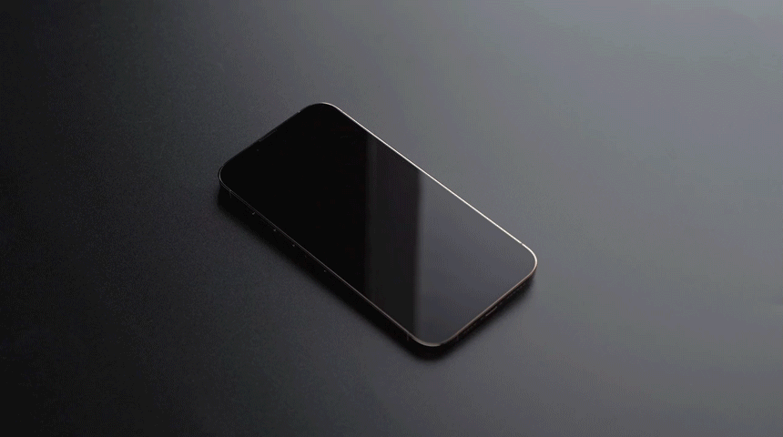 iPhone 14 Pro Max Screen Protector | Privacy Glass - A smartphone screen darkens as it rotates to demonstrate privacy.