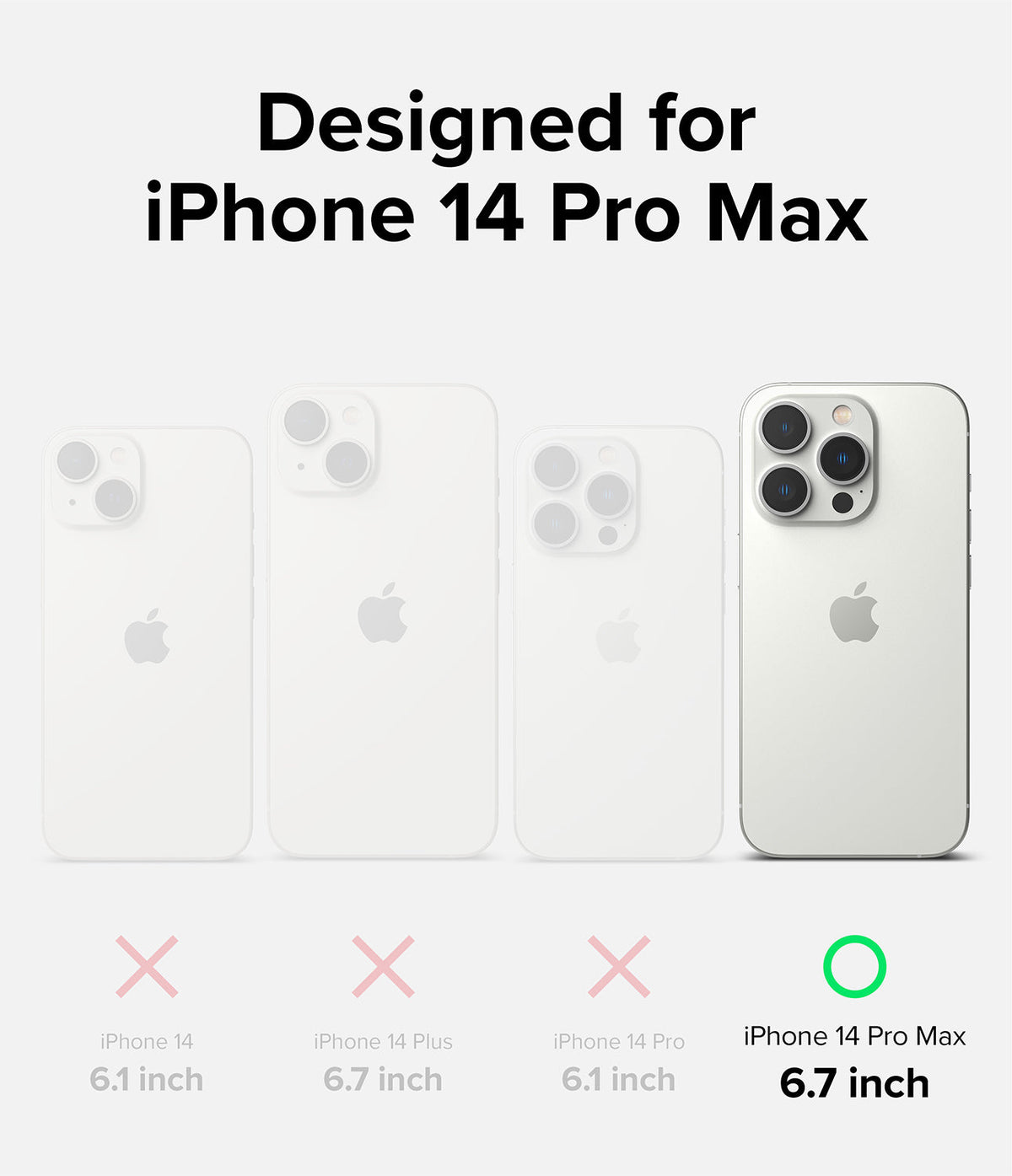 iPhone 14 Pro Max Case | Silicone - iPhone 14 Pro Max Case - Comparison chart showing iPhone 14 Pro Max is the only compatible model with a green checkmark.