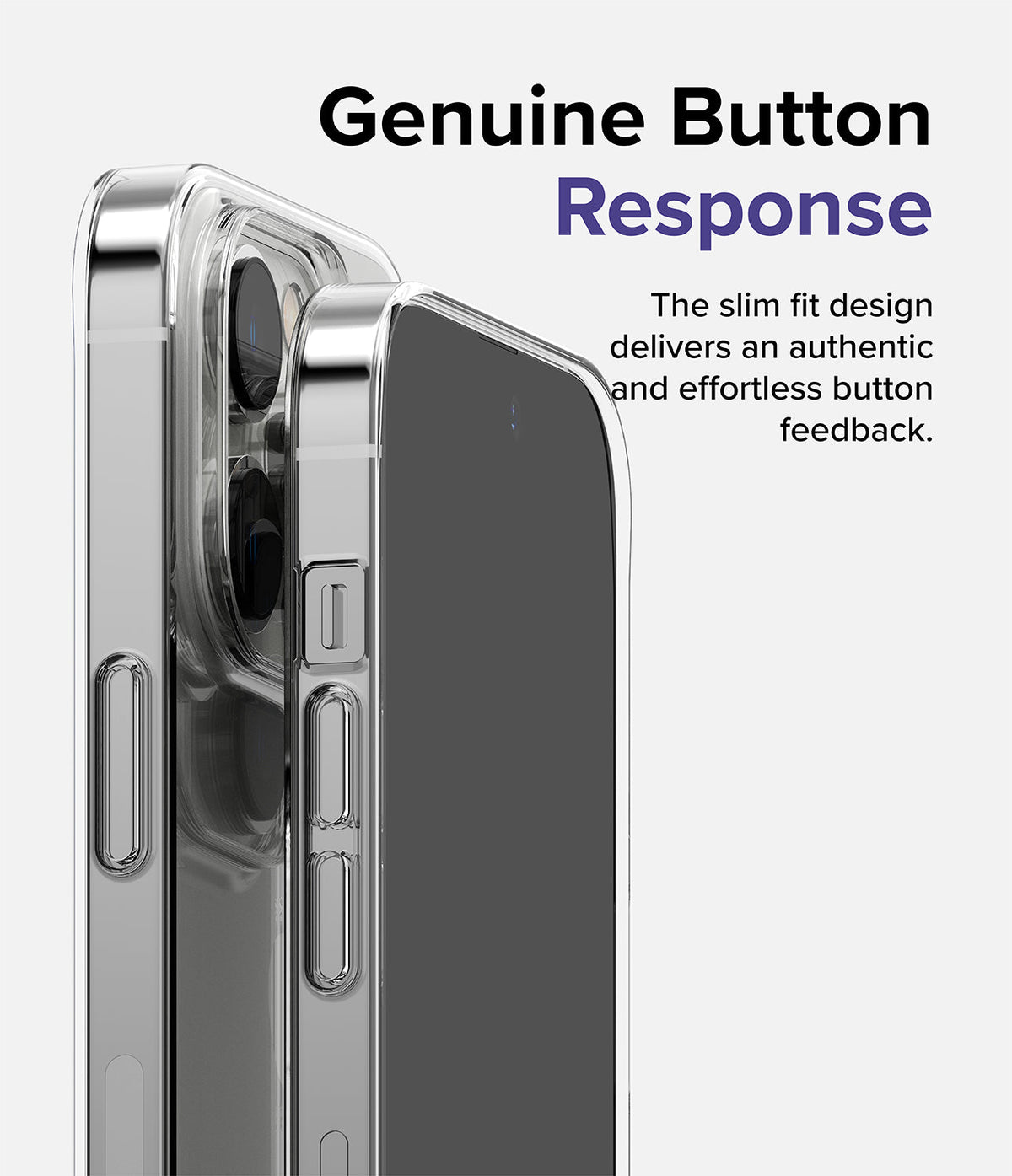 iPhone 14 Pro Max Case | Slim - Close-up of a clear phone case highlighting precise button cutouts and tactile feedback.