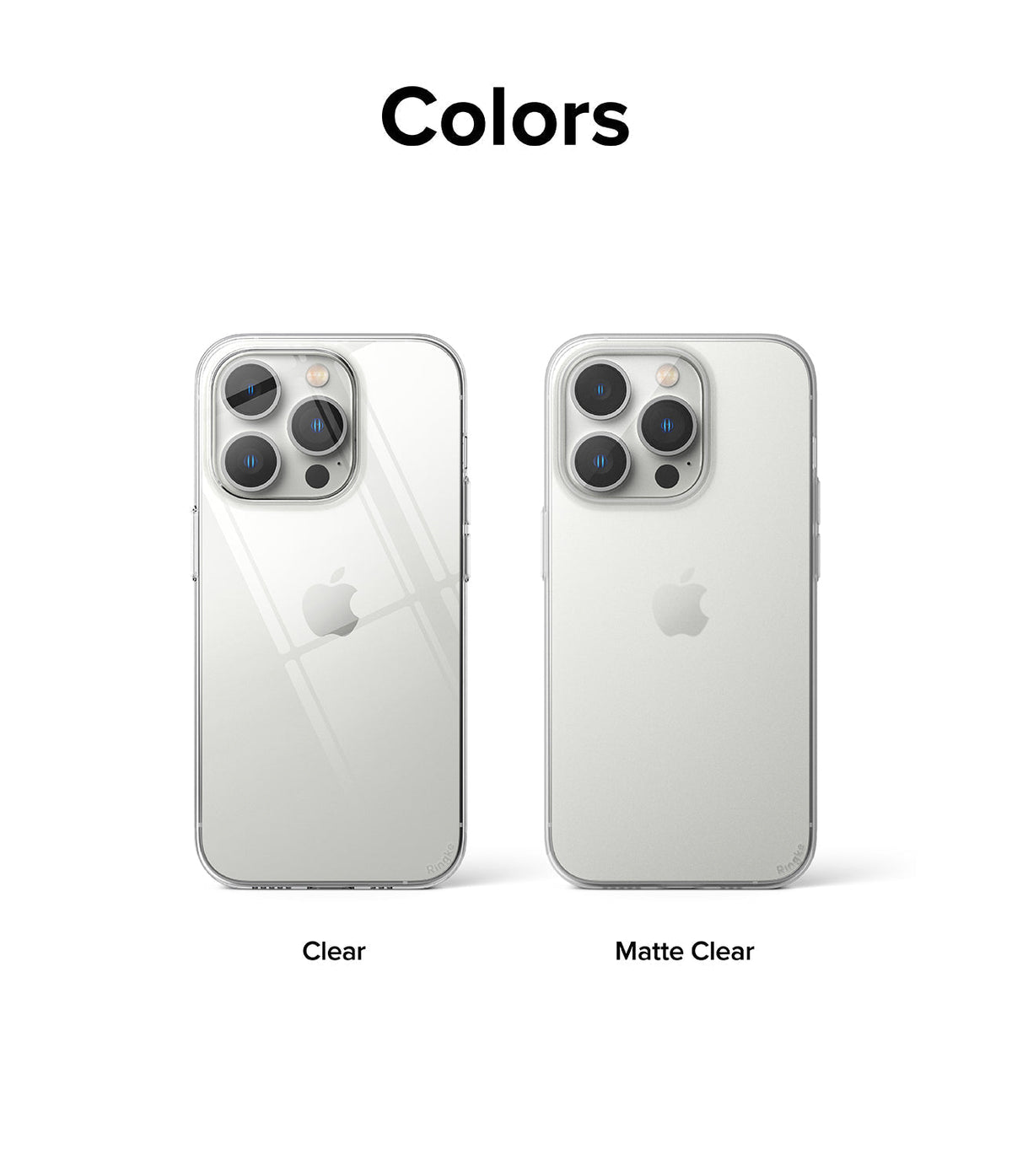 iPhone 14 Pro Case | Slim - Two iPhone 14 Pro phones side-by-side, one with a glossy clear case and one with a matte clear case.
