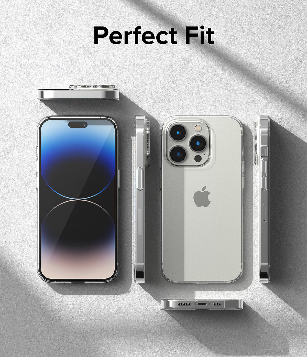 iPhone 14 Pro Case | Slim - Multiple views of a clear iPhone 14 Pro case showing front, back, sides, top, and bottom.