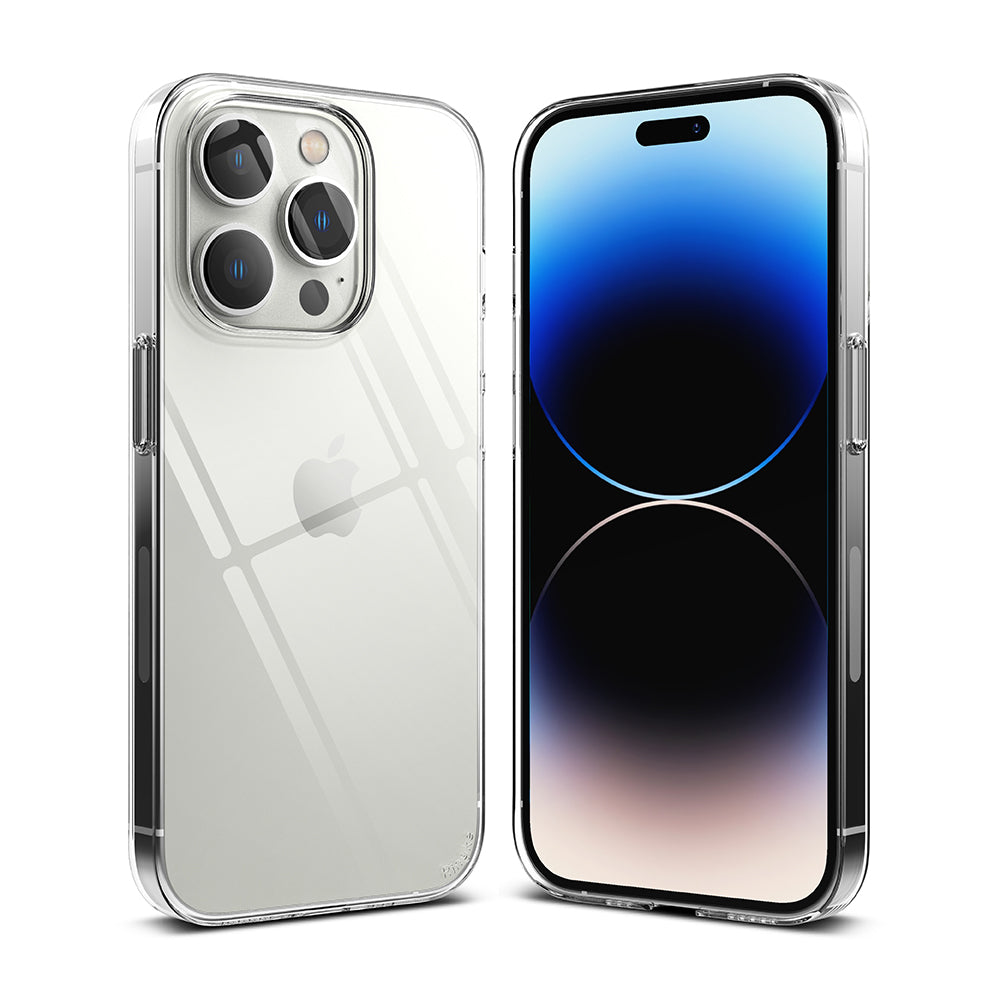 iPhone 14 Pro Max Case | Slim - Front and back views of a clear, slim protective case on an iPhone 14 Pro Max.