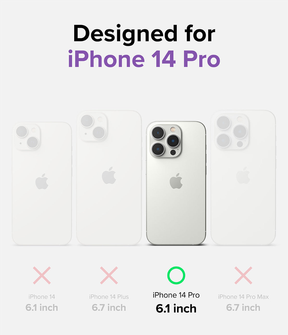 iPhone 14 Pro Case | Fusion Bumper - Comparison chart highlighting the iPhone 14 Pro among other models with a green checkmark.
