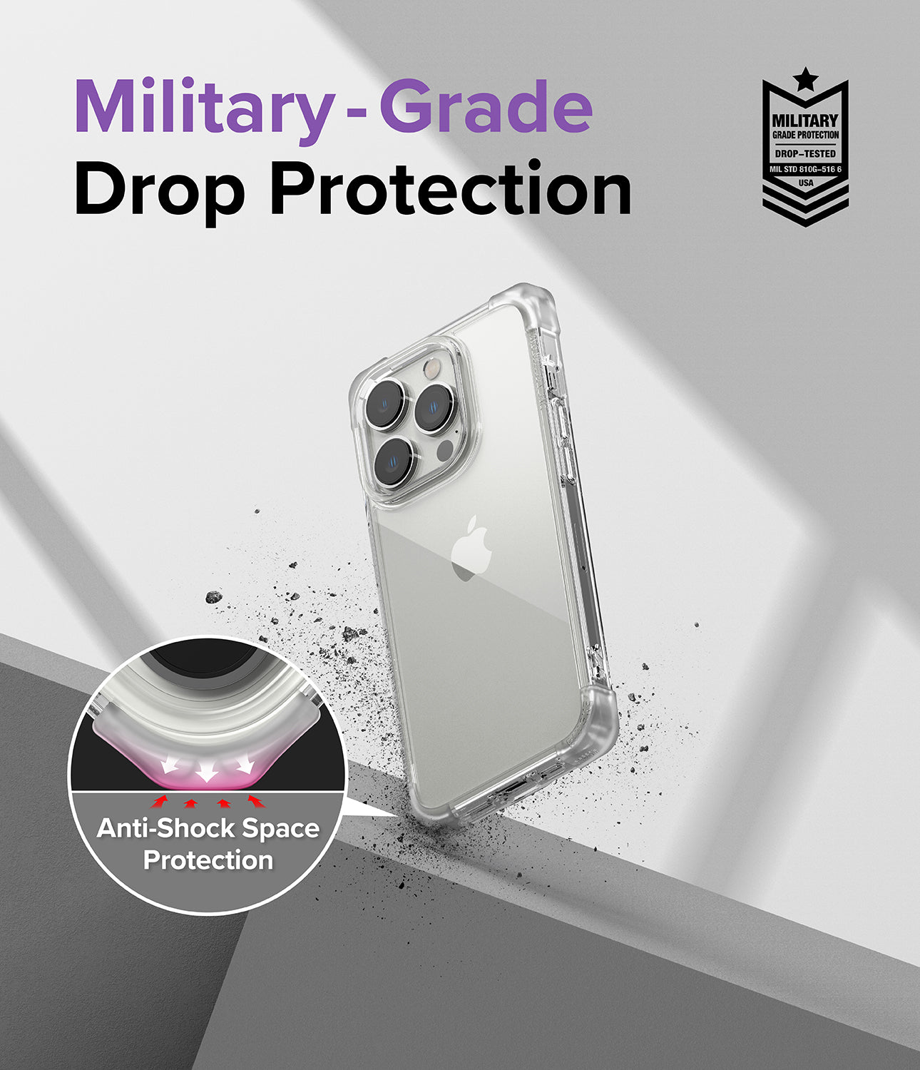 iPhone 14 Pro Case | Fusion Bumper - Clear phone case with reinforced corners and anti-shock protection badge.