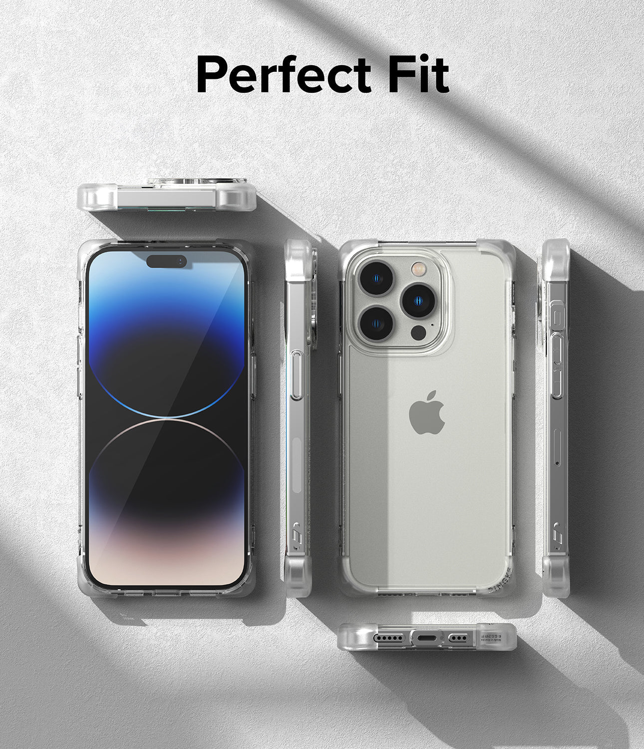 iPhone 14 Pro Case | Fusion Bumper - Multiple views of a clear iPhone 14 Pro case showing front, back, and side profiles.