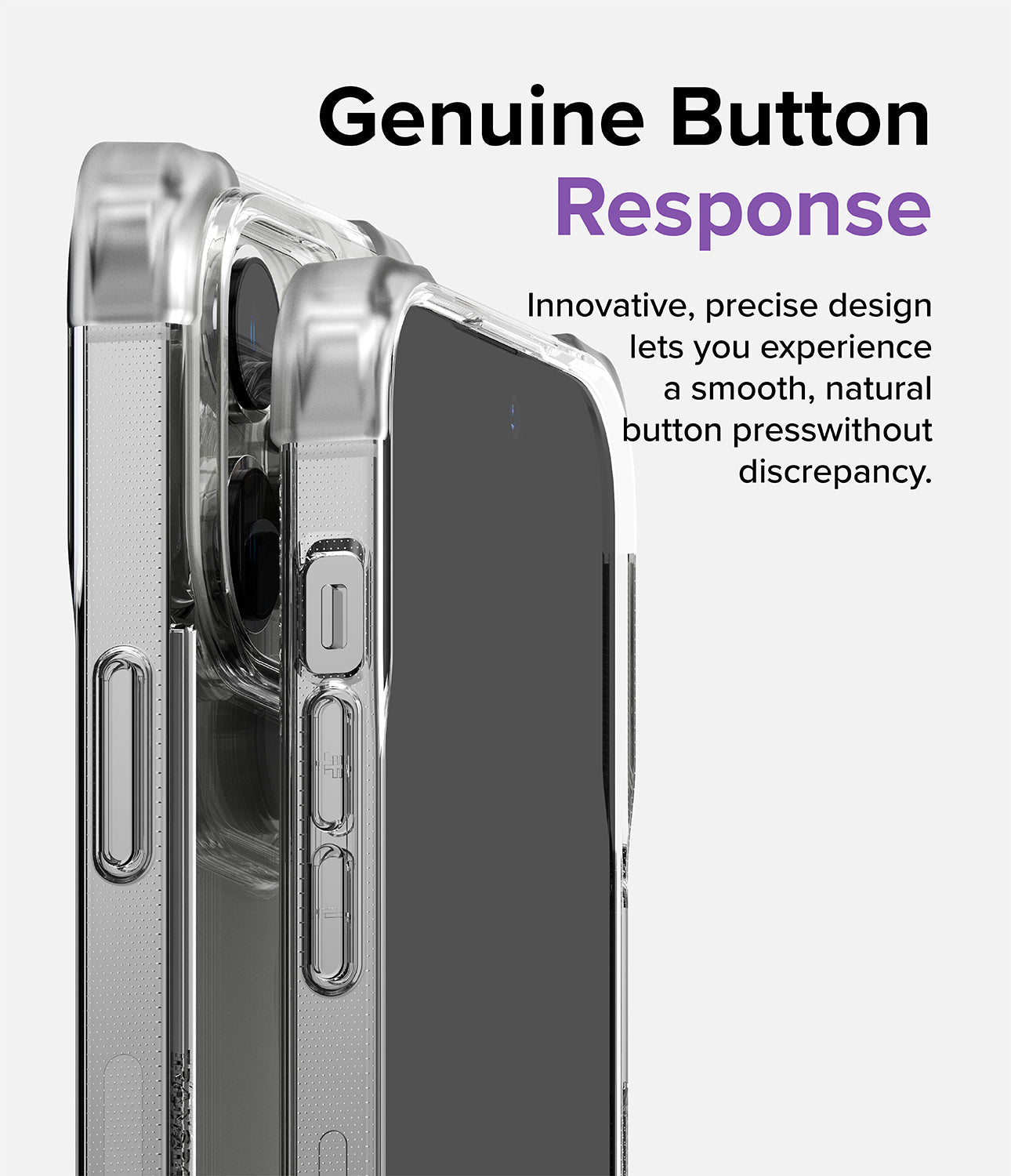 iPhone 14 Pro Case | Fusion Bumper - Close-up of a clear phone case highlighting precise, responsive side buttons.