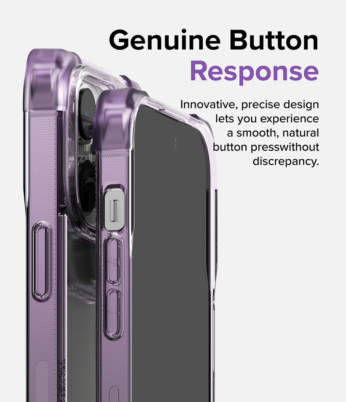 iPhone 14 Pro Case | Fusion Bumper - Close-up of a purple phone case highlighting responsive, precise side buttons.