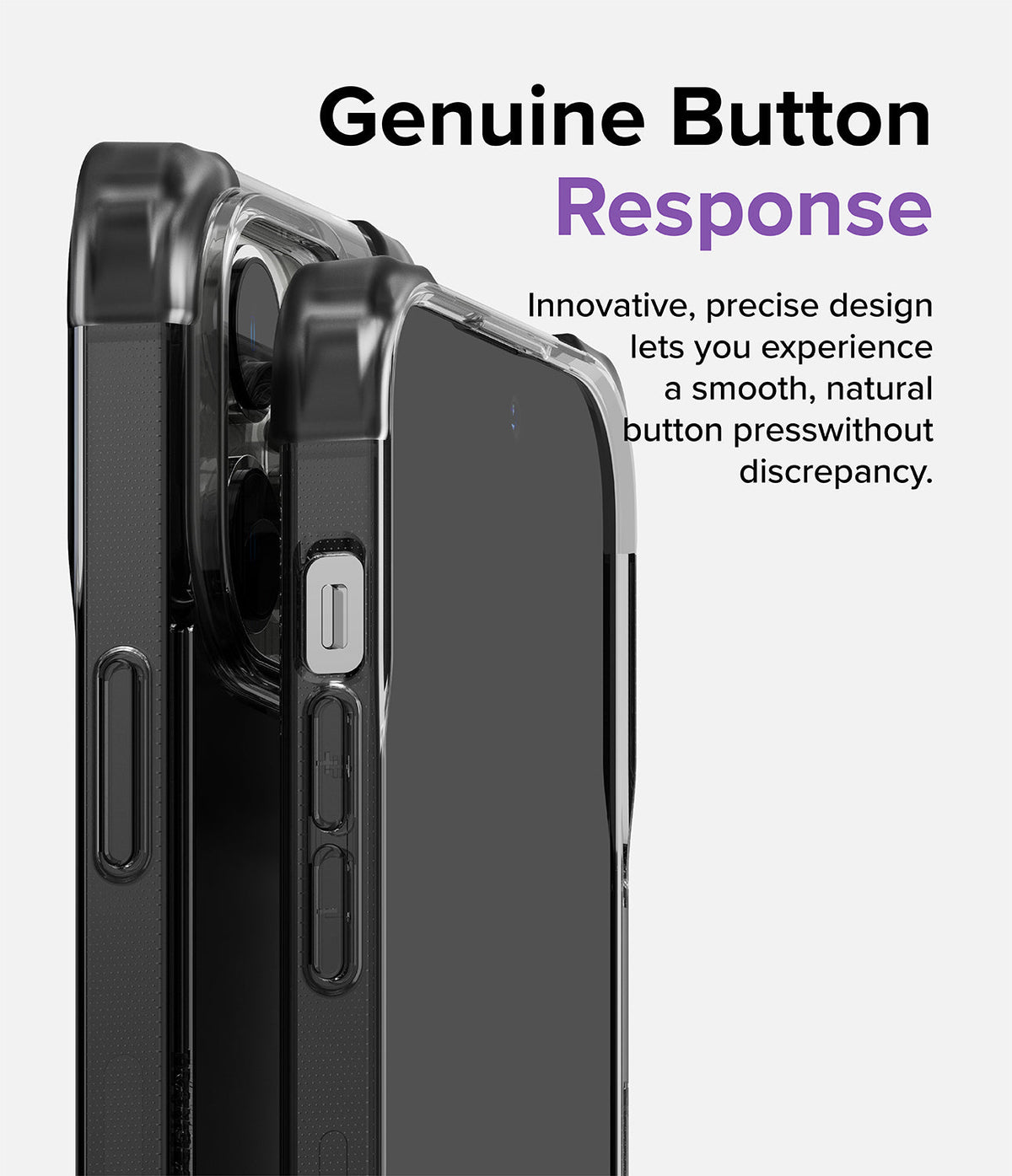 iPhone 14 Pro Case | Fusion Bumper - Close-up of a clear phone case showing precise, responsive button covers.