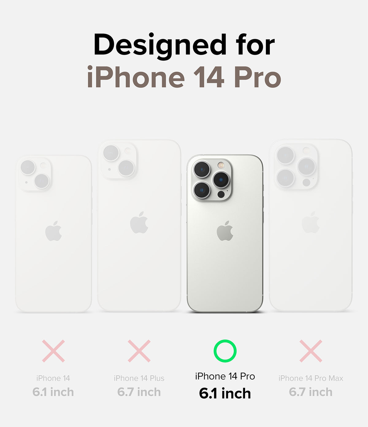 iPhone 14 Pro Case | Fusion Card - Comparison chart highlighting the iPhone 14 Pro as the only compatible model.