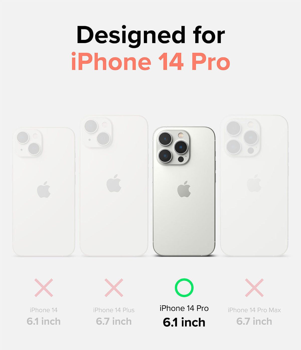 iPhone 14 Pro Case | Fusion Design - Compatibility chart showing iPhone 14 Pro highlighted with a green checkmark among other models.