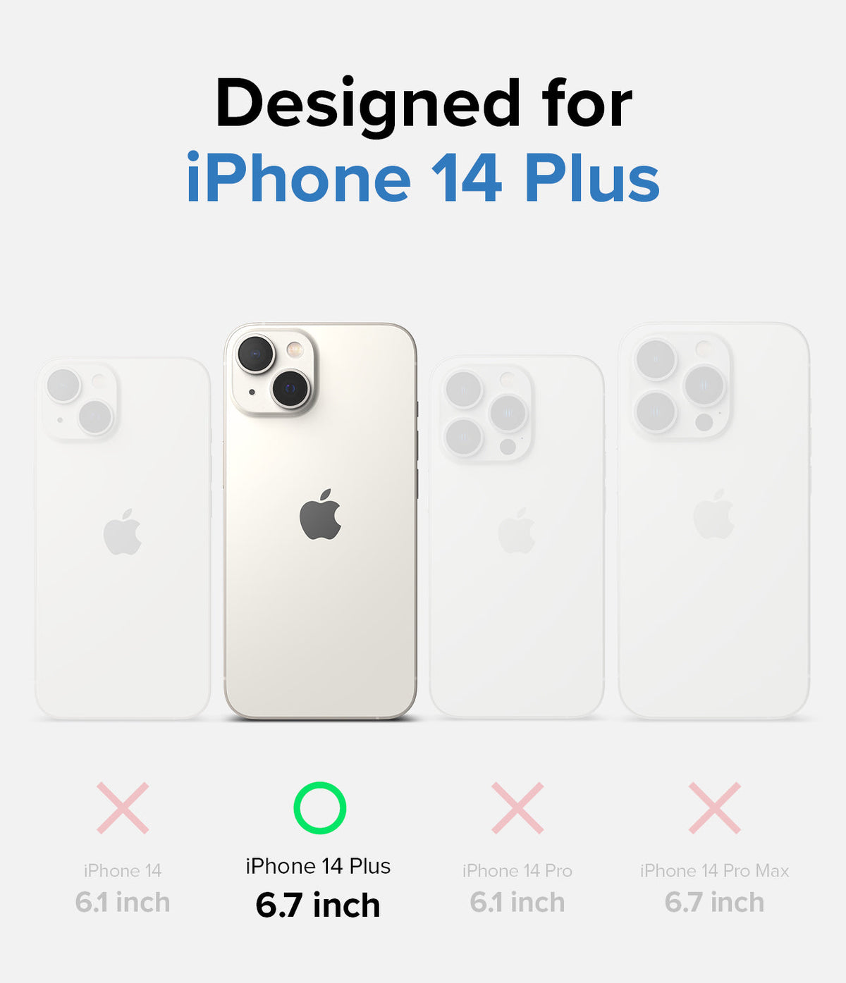 iPhone 14 Plus Case | Fusion Matte - Comparison chart showing iPhone 14 Plus highlighted as the only compatible model.