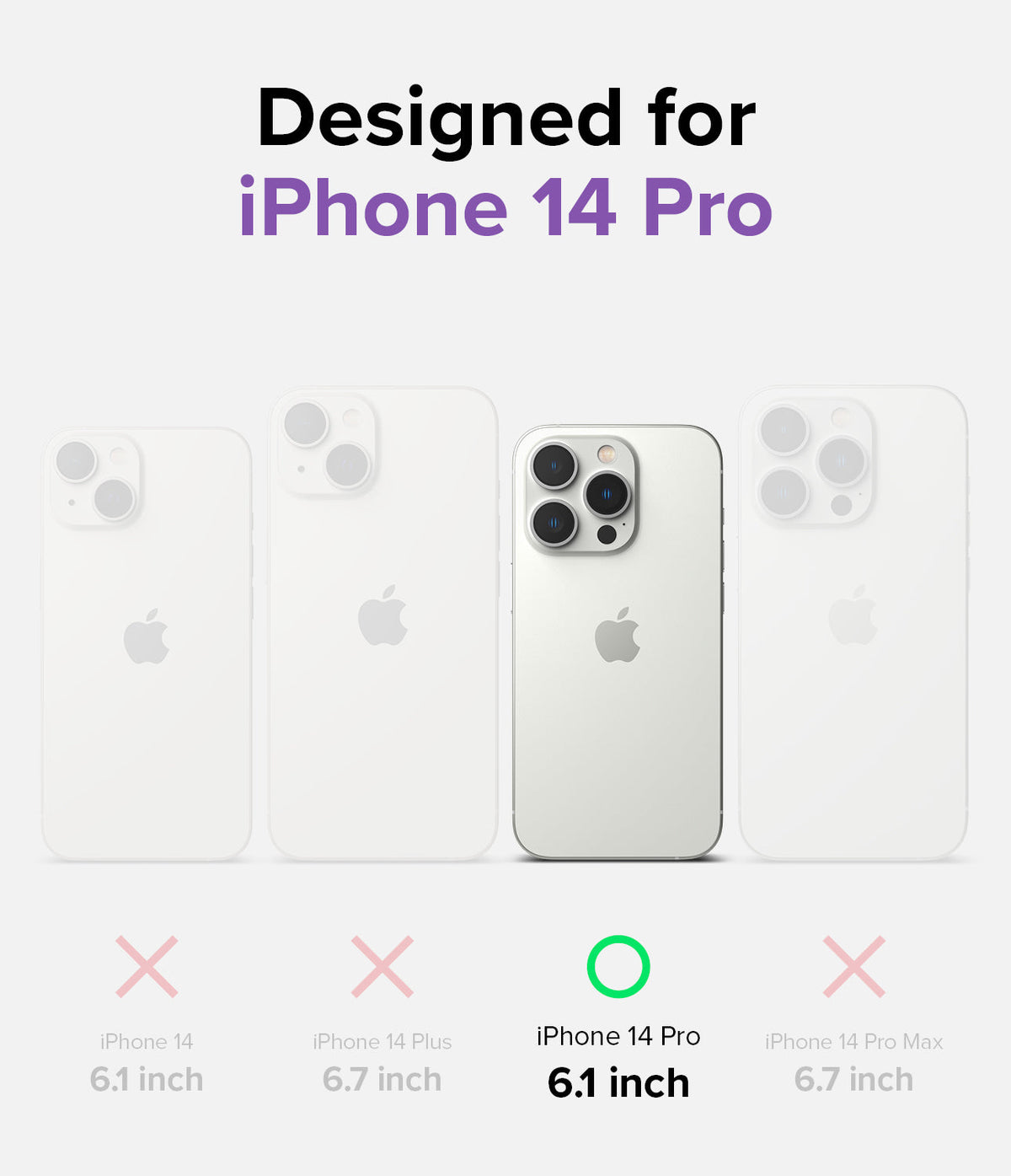 iPhone 14 Pro Case | Fusion Matte - Comparison chart highlighting the iPhone 14 Pro as the only compatible model.