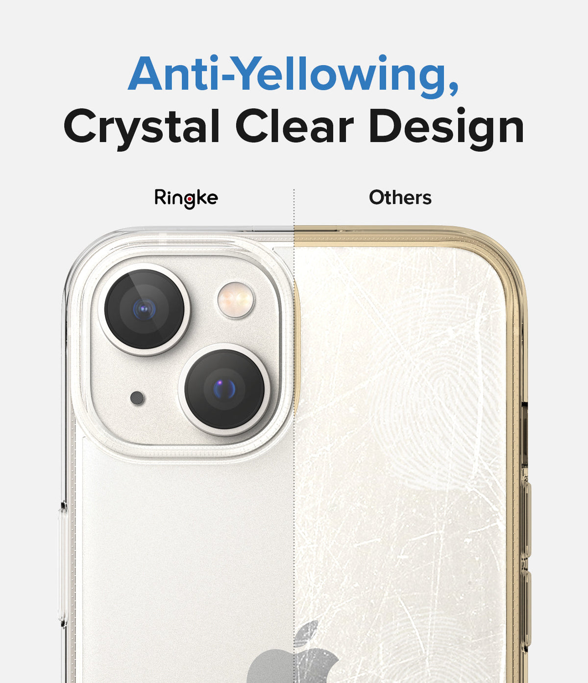 iPhone 14 Plus Case | Fusion Matte - Comparison showing a clear, scratch-free Ringke case versus a yellowed, scratched case.