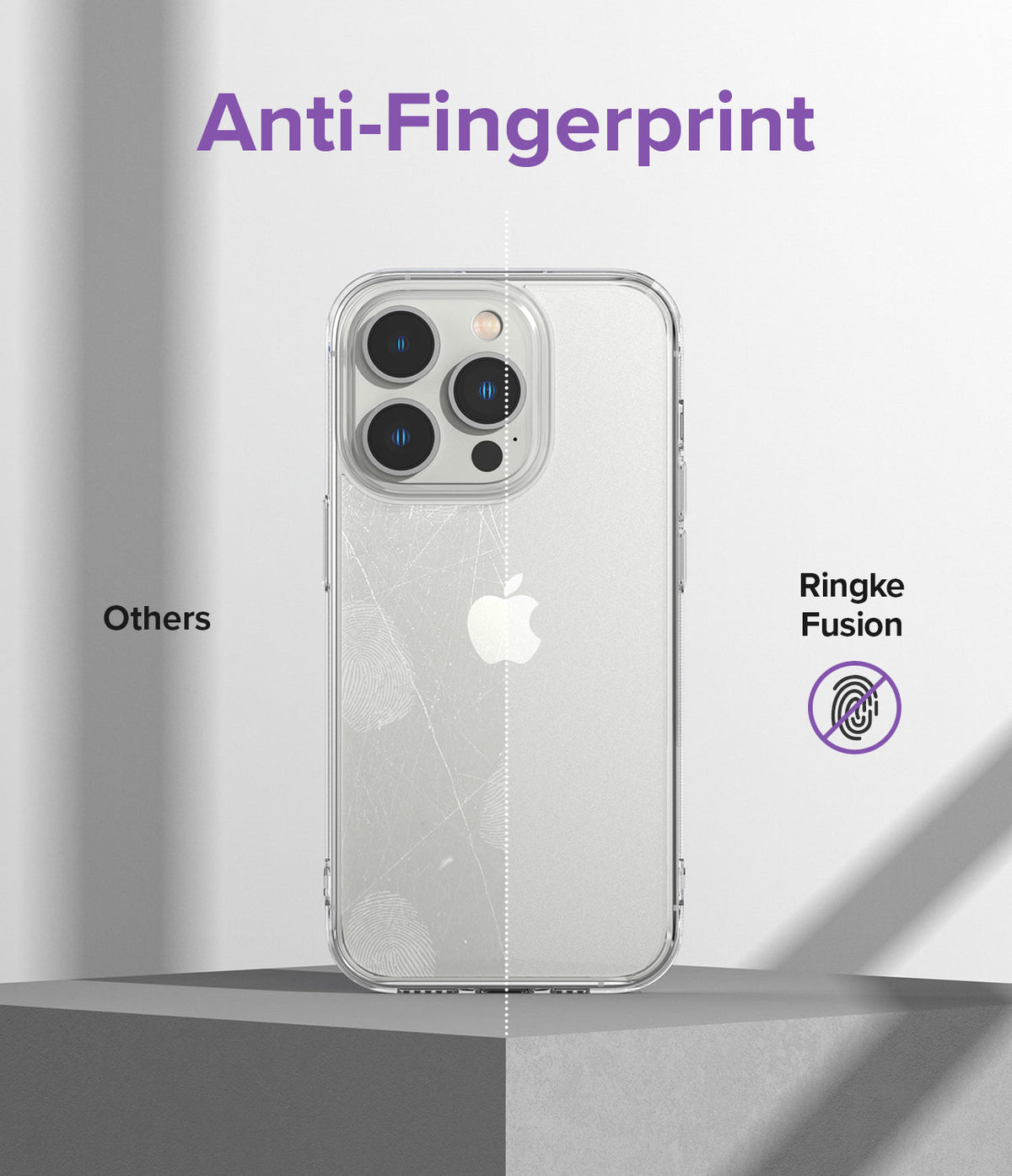iPhone 14 Pro Case | Fusion Matte - Comparison showing a scratched, smudged case versus a clean, fingerprint-resistant Ringke Fusion case.