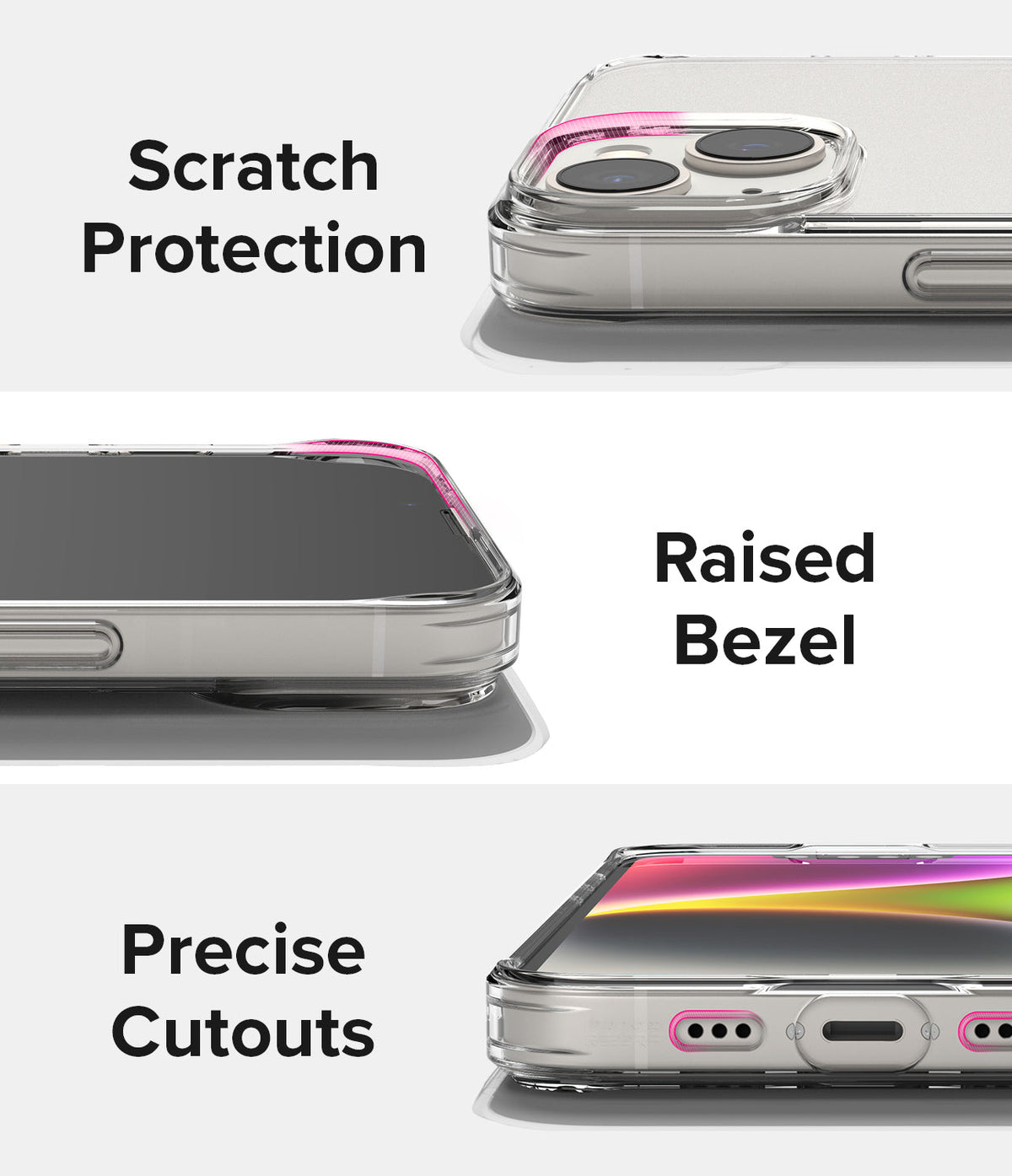 iPhone 14 Plus Case | Fusion Matte - Close-ups showing camera protection, raised screen bezels, and precise port cutouts.