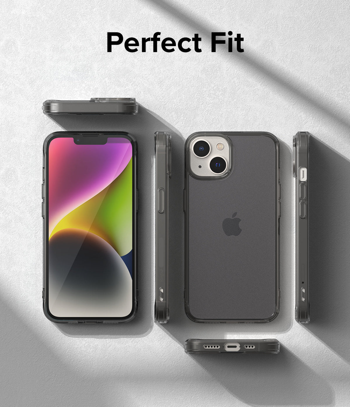 iPhone 14 Plus Case | Fusion Matte - Multiple views of a matte black iPhone 14 Plus case showing front, back, and side profiles.