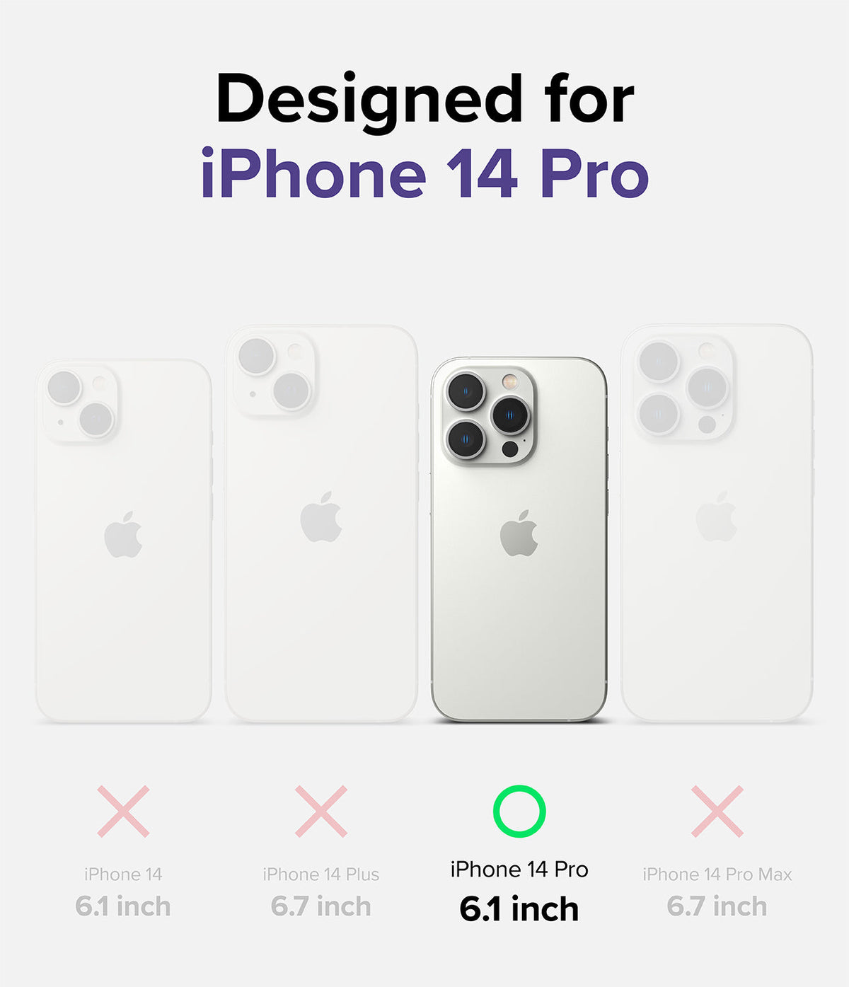 iPhone 14 Pro Case | Fusion Design - Comparison chart highlighting the iPhone 14 Pro as the only compatible model among four.