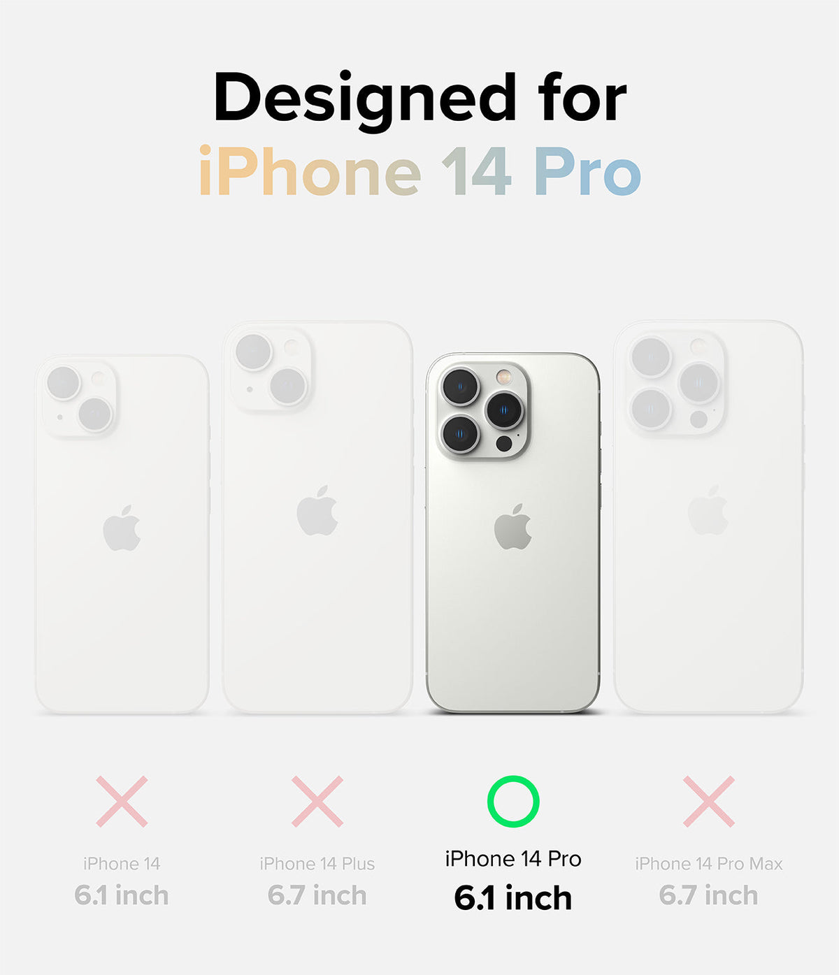iPhone 14 Pro Case | Fusion Design - Comparison chart highlighting the iPhone 14 Pro as the only compatible model.