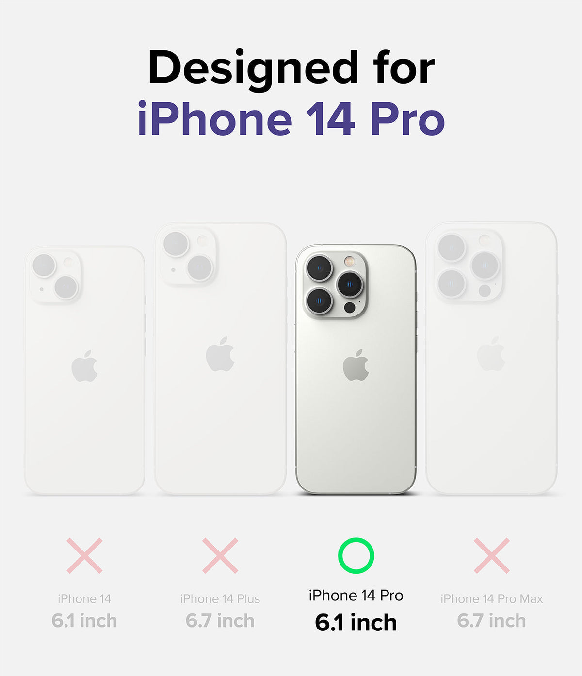 iPhone 14 Pro Case | Slim - Comparison chart showing iPhone 14 Pro is the only compatible model among the 14 series.