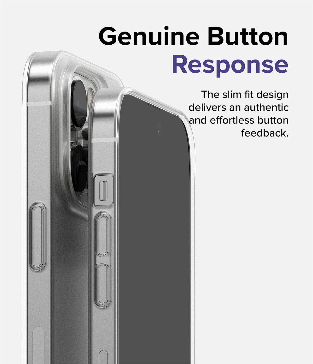 iPhone 14 Pro Case | Slim - Close-up of a clear iPhone 14 Pro case highlighting precise, responsive button cutouts.