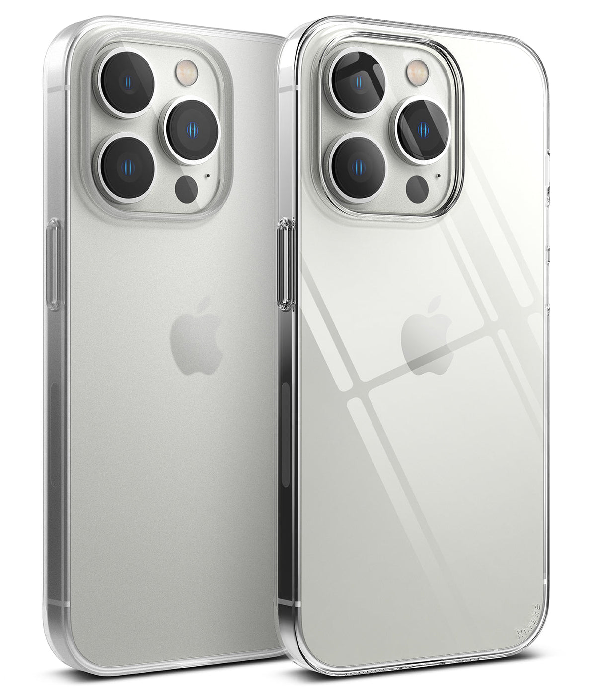 iPhone 14 Pro Max Case | Slim - Two iPhones in clear, slim protective cases showing back camera arrays and Apple logos.