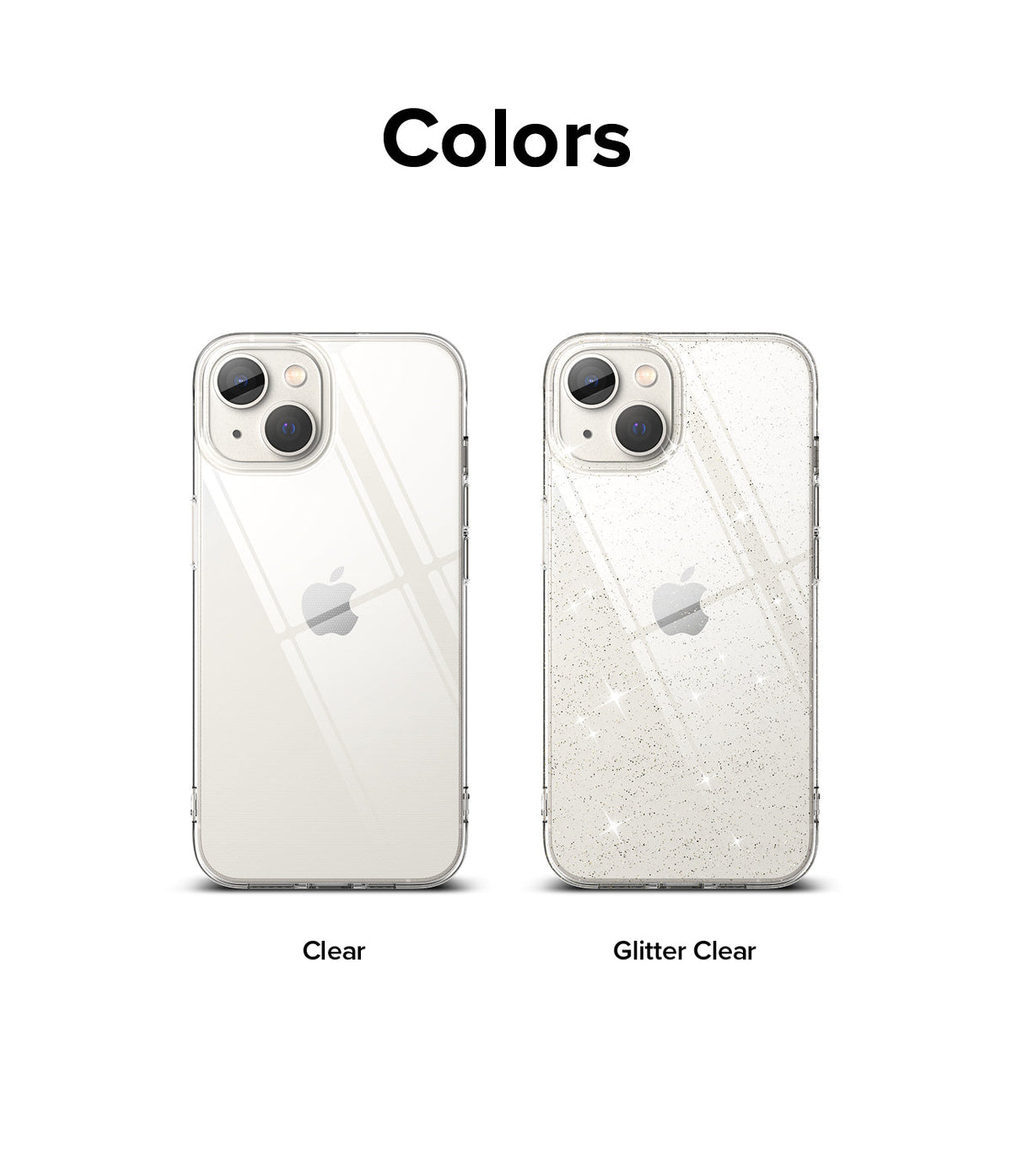 iPhone 14 Case | Air - Two iPhone 14 phones side-by-side, one with a clear case and one with a glitter clear case.