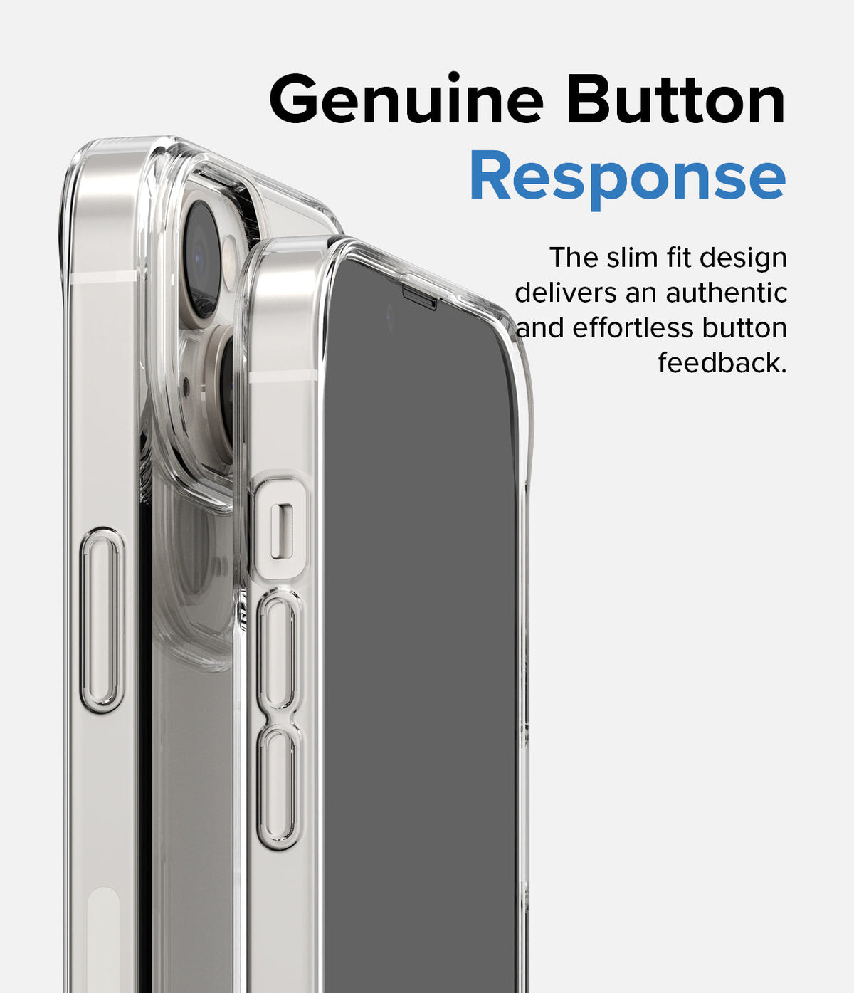 iPhone 14 Case | Air - Close-up of a clear iPhone case highlighting precise button cutouts and slim design.