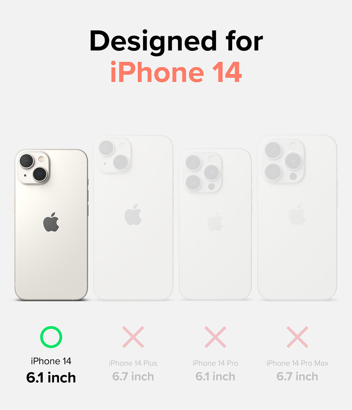 iPhone 14 Case | Fusion Design - Compatibility chart showing iPhone 14 is the only model supported, with others marked by an X.