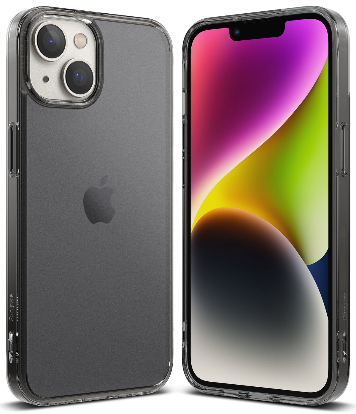 iPhone 14 Plus Case | Fusion Matte - Front and back views of a matte black iPhone 14 Plus case with a clear frame.