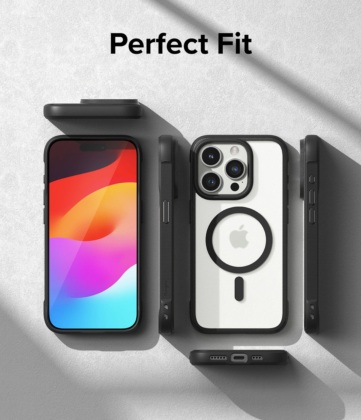 iPhone 15 Pro Max Case | Fusion Bold Magnetic - Multiple views of a black magnetic phone case on an iPhone 15 Pro Max.