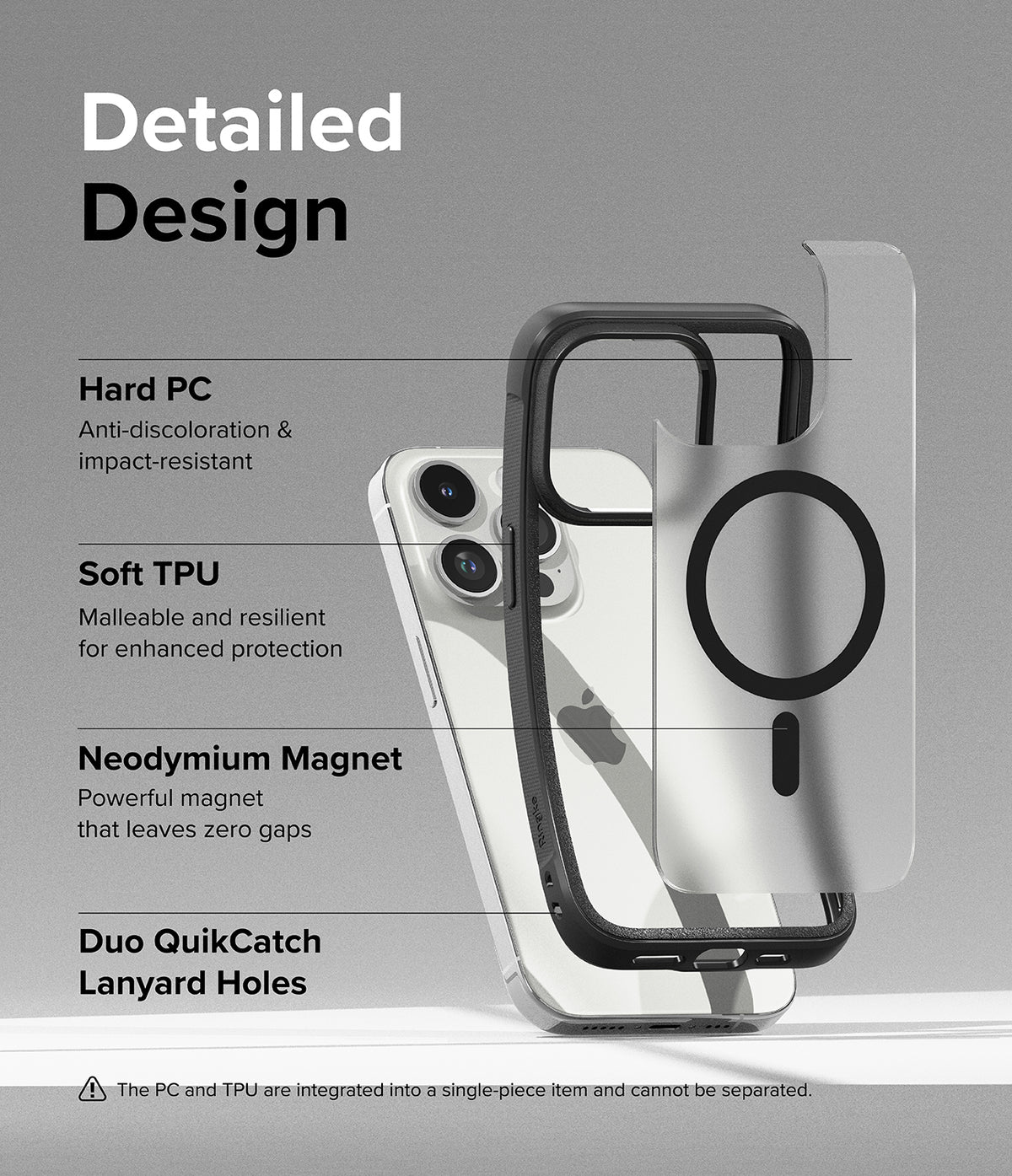 iPhone 15 Pro Max Case | Fusion Bold Magnetic - Exploded view of phone case layers highlighting PC, TPU, and magnet.
