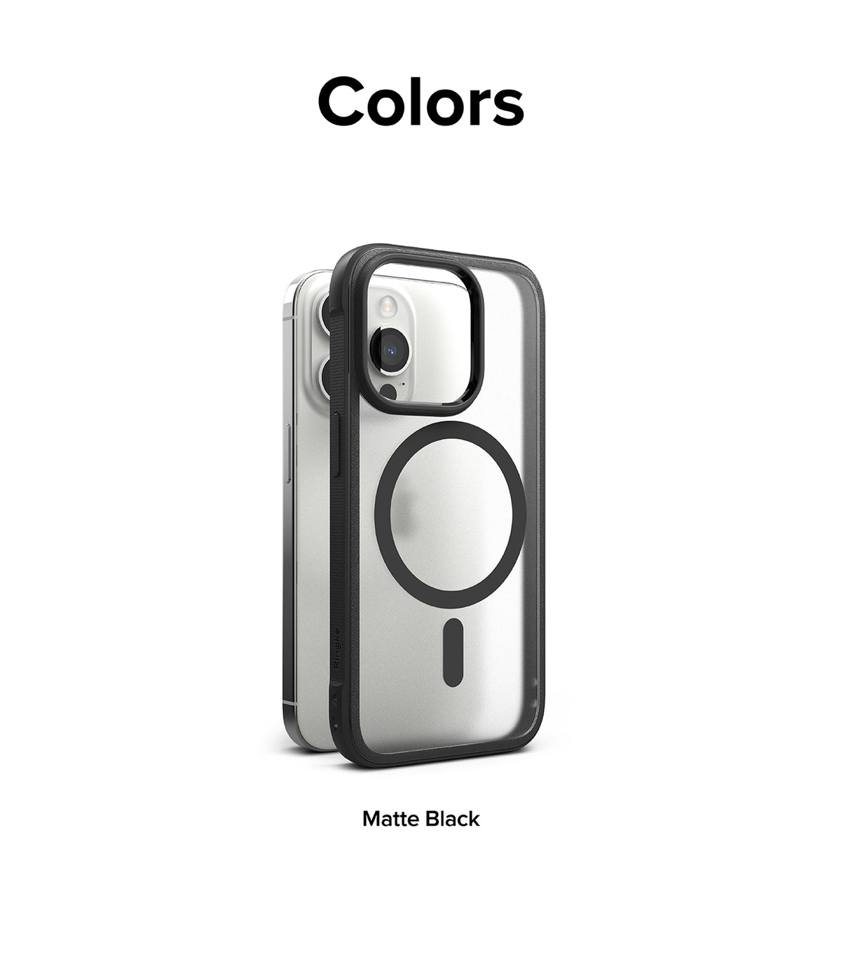 iPhone 15 Pro Max Case | Fusion Bold Magnetic - Matte black protective phone case with MagSafe ring on clear back.