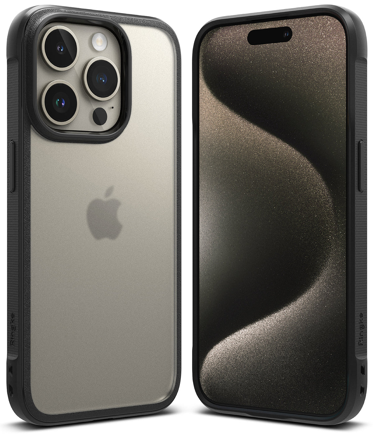 iPhone 15 Pro Max Case | Fusion Bold - Front and back views of a black protective phone case with a matte finish.