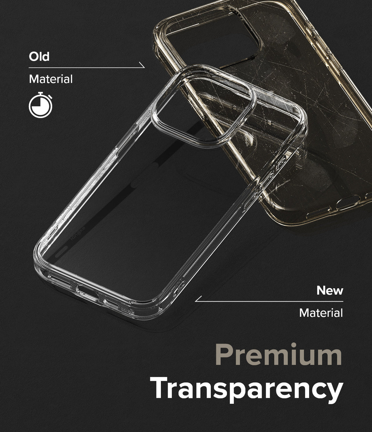 iPhone 15 Pro Max Case | Fusion - Comparison of a yellowed, scratched old case and a clear, pristine new phone case.