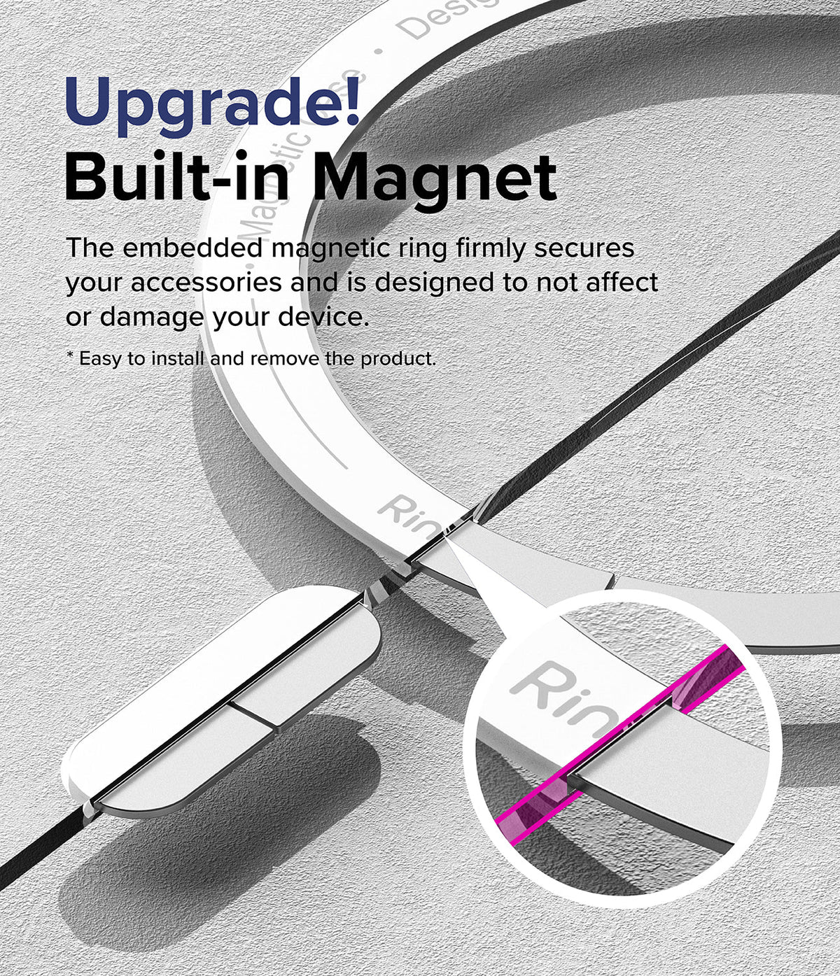 iPhone 15 Pro Max Case | Fusion Magnetic - Close-up of a magnetic ring on a phone case with a magnified view of the secure fit.