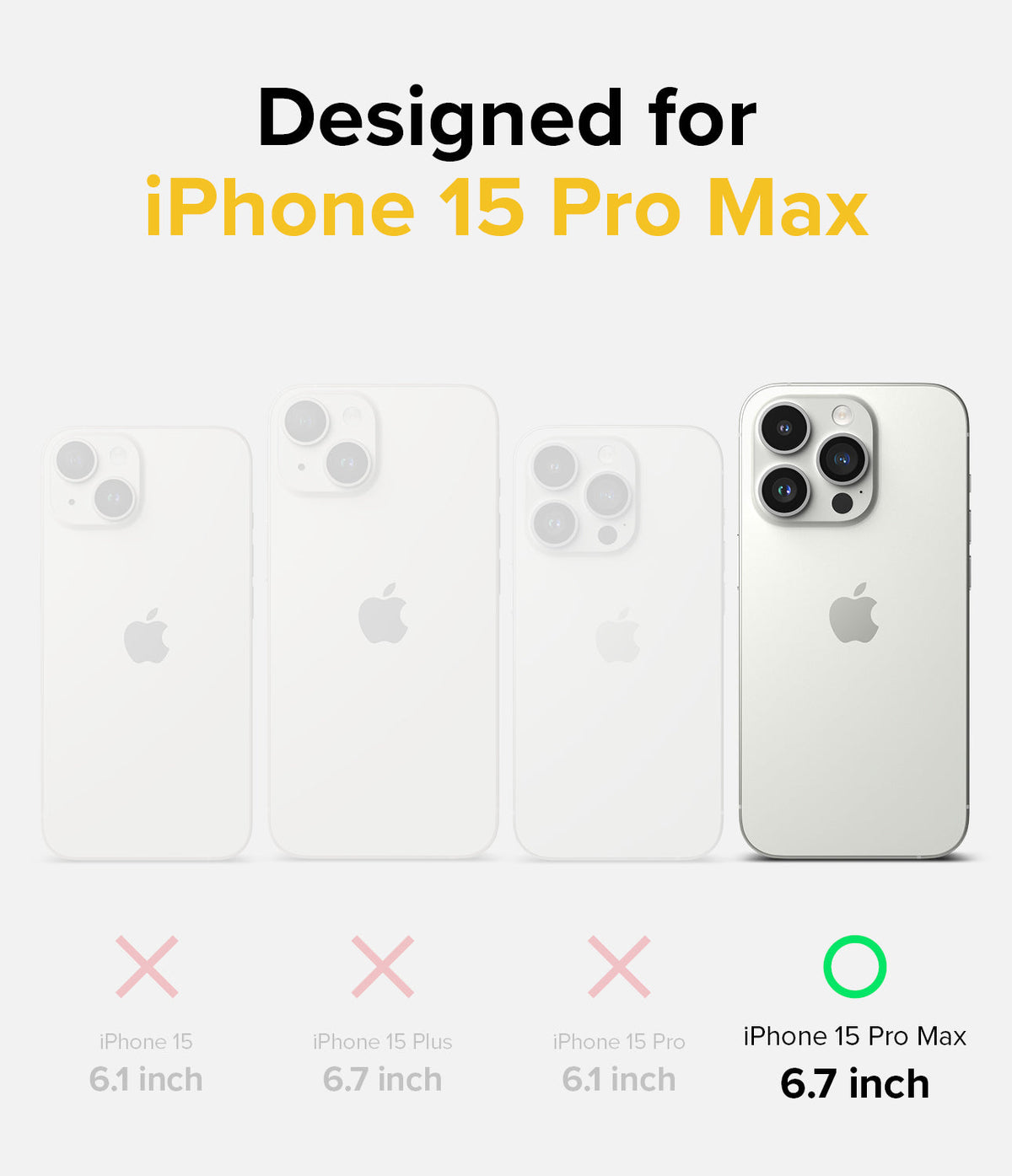 iPhone 15 Pro Max Case | Onyx Design - Comparison chart highlighting the iPhone 15 Pro Max as the only compatible model.