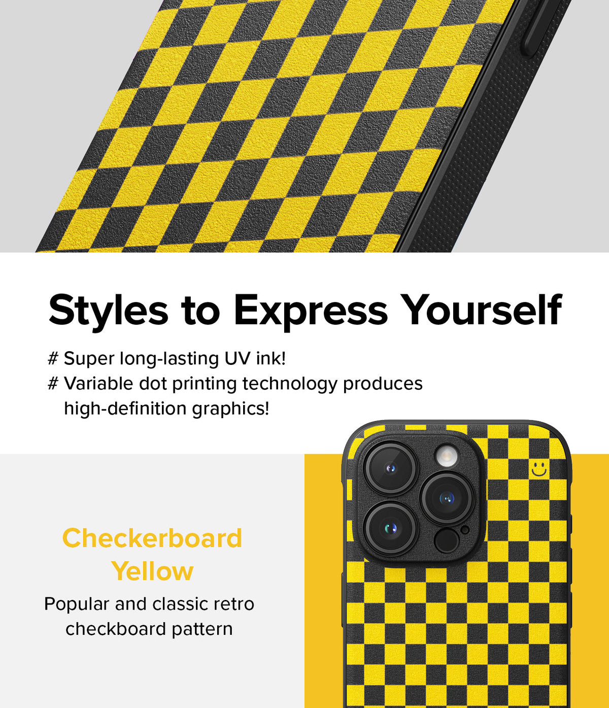 iPhone 15 Pro Max Case | Onyx Design - Yellow and black checkerboard pattern phone case with high-definition print.