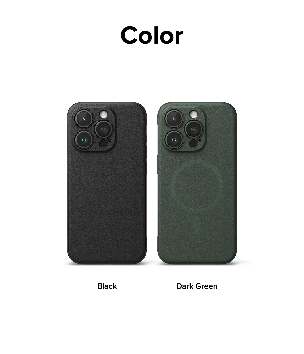 iPhone 15 Pro Max Case | Onyx Magnetic - Two iPhone 15 Pro Max cases in black and dark green side-by-side.